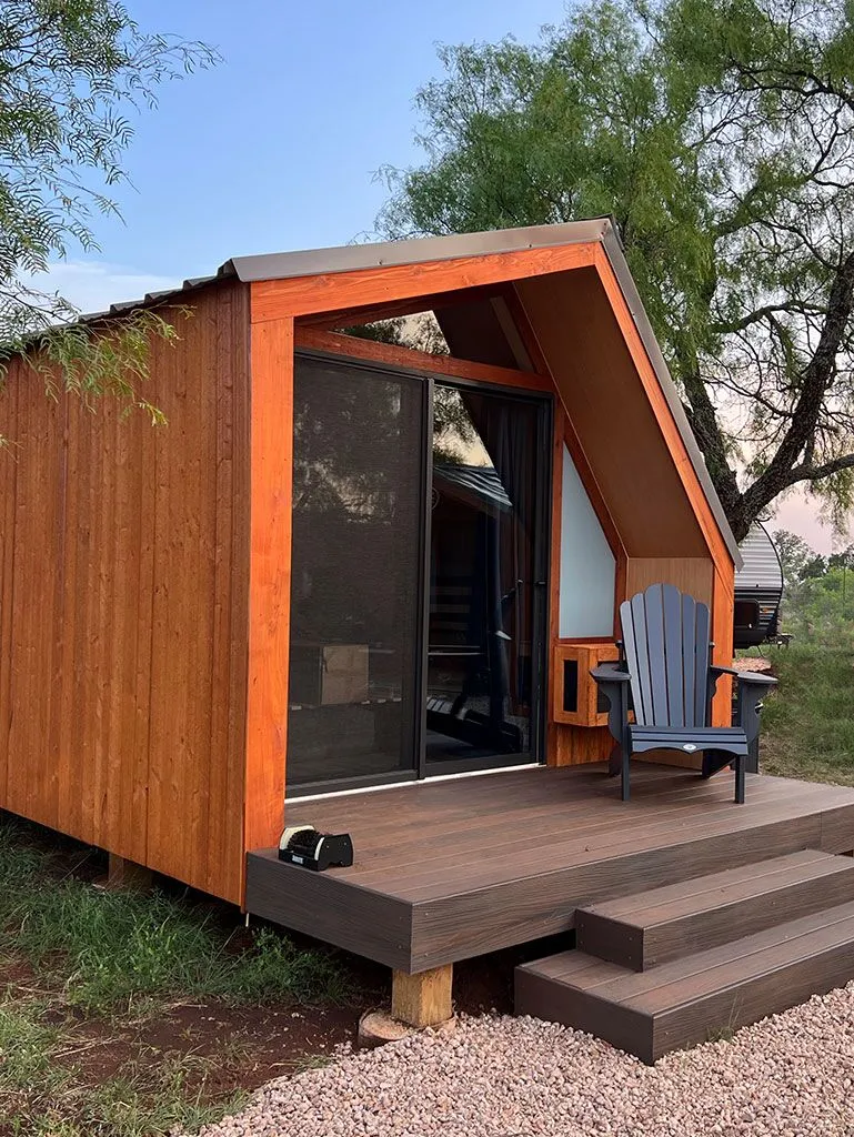 Modern cabin exterior with deck